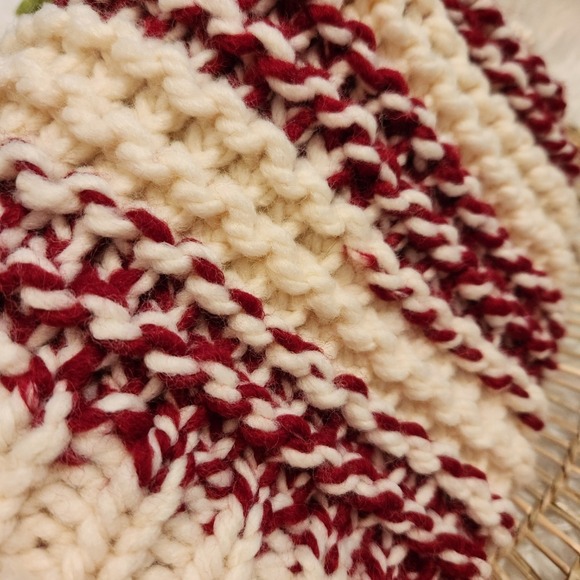 Handmade Loom Knit Red & Cream Striped Winter Stocking Hat - Picture 4 of 4